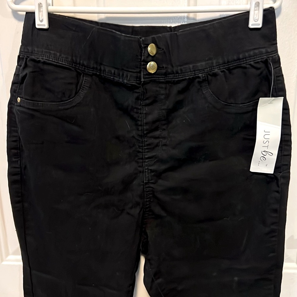 NWT JUST BE… 🖤 BLACK HIGH-RISE WIDE WAISTBAND CROPPED STRETCH JEANS Women L W32